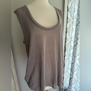 Chaser linen tan oversized sleeveless round neck top S Anthropologie